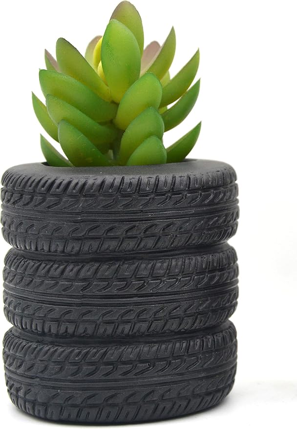 Tire Shaped Planter Pencil Holder Pen Holder for Desk Home Office Accessories Organizer Tire Succulent Cactus Planter Pot (Pack of 2)