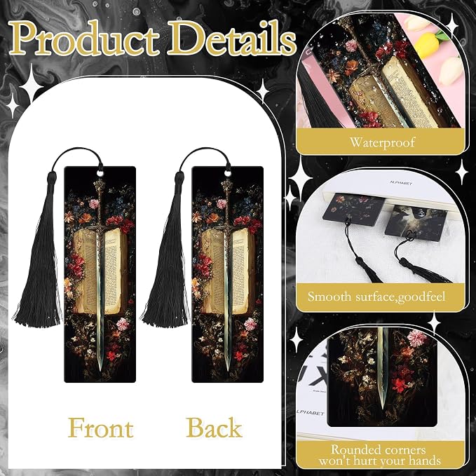 Dark Academia Acrylic Bookmarks Gifts - Hamdwerk 6 Pcs Dark Romance Bookmarks with Tassels Gothic Skeleton Flower Book Marks Page Marker Clip for Women Book Lover Teacher Student Bookish Reading Gift