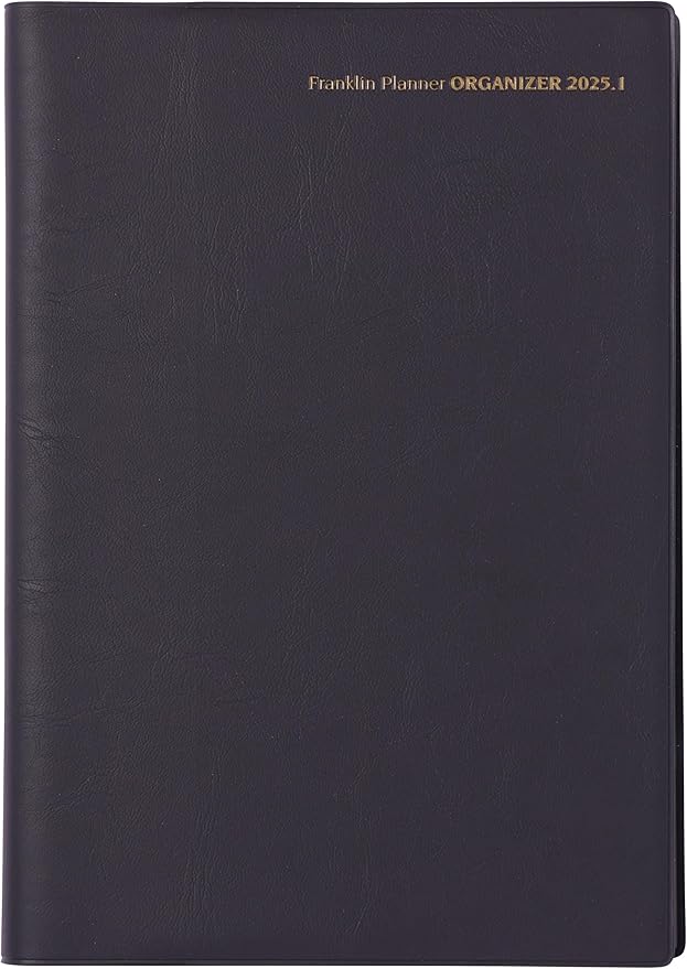 B6 Franklin Planner Organizer, One Page Per Day PVC, Begins January 2025, Black 86318