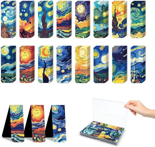 48 Pieces Magnetic Bookmarks Magnet Page Markers - Book Marks for Reading Women & Men with Storage Boxes - Cute Magnet Bookmark Clips for Reading Pleasure（Oil Painting）