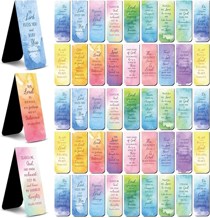 Qeeenar 48 Pcs Bible Verse Magnetic Bookmarks 16 Styles Inspirational Christian Bookmarkers Motivational Encouragement Religious Magnetic Page Clips Presents for Vbs Office Gift Supplies