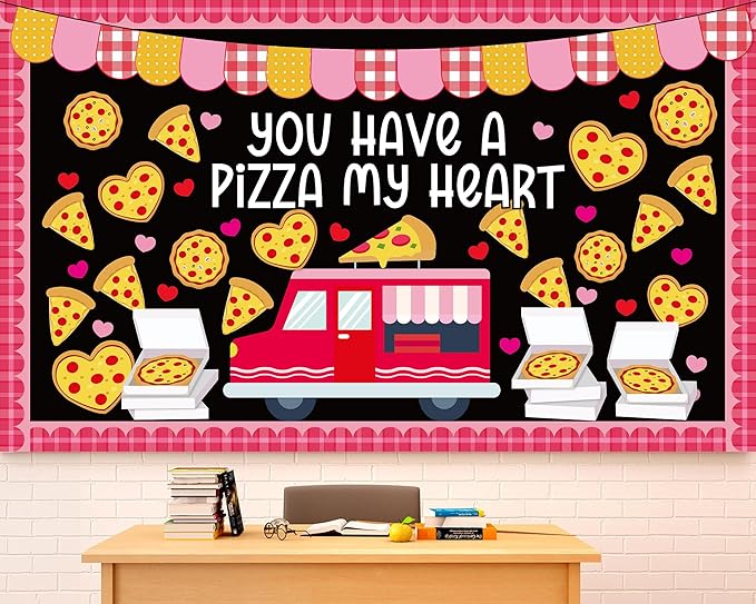 Valentine’s Day Pizza Classroom Bulletin Board Decorations Pizza Truck Heart Cutouts You Have A Pizza My Heart Bulletin Board Set Valentines Day Decor for Home School Office Pizza Party Supply