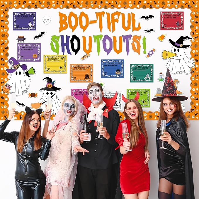 Epakh 87 Pcs Halloween Ghost Staff Shout Out Bulletin Board Set Boo-Tiful Ghost Pumpkin Shout Out Cutouts Appreciation and Recognition DIY Craft for Halloween School Classroom Office Door Wall Decor