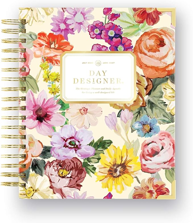 Day Designer 2026-2027 Daily Academic Year Planner Calendar, July 2026 - June 2027, 7.4" x 9.5", Glossy Laminated Cover, Wirebound, Laminated Tabs, Storage Pocket, Includes Stickers & Snap-In Ruler, Oh So Lovely