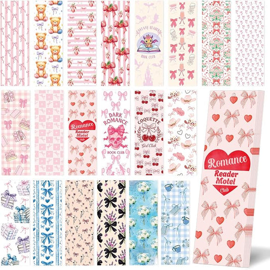 AFRTIEE Valentine Bookmark for Kids, 120 Pcs Pink Coquettte Bows Strawberry Paper Bulk Bookmark for Book Lovers, Dark Romance Book Club Paper Bookmarks Reading Accessories Gift for Women Teacher