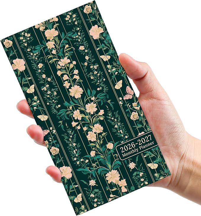 Pocket Calendar 2026-2027 for Purse, Two Year Monthly Planner Pocket Size 6.5" x 3.5", Jan 2026 - Dec 2027 Monthly Planner Small Calendar for School, Work and Home - Botanical Waltz
