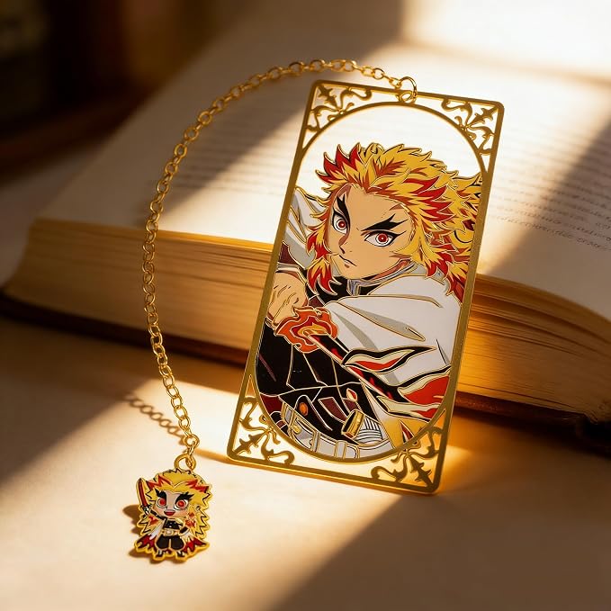 Demon Kamado Bookmark Page Mark, Anime Tanjiron Zenitsu Giyuu Kyoujurou Figure Reading Tool, Stationery Gifts for Reading Lovers Bookworm (Style A)