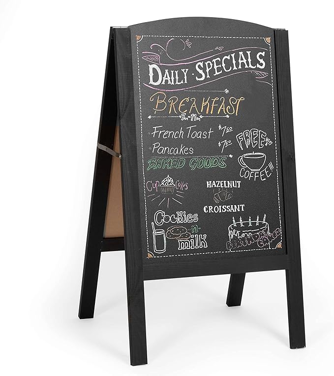 Ilyapa Wooden A-Frame Chalkboard Sidewalk Signs with Rounded Top - 18 x 31.5 Inches Black Chalkboard - Sturdy Freestanding 18x31.5 Menu Display Board
