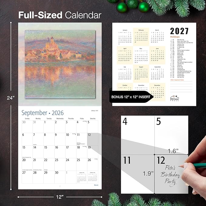 MICASA PRESS Claude Monet 2026 Wall Calendar 12 Month | 12" x 24" Open | Thick & Sturdy Paper | Giftable | Impressionist Art Calendar 2026