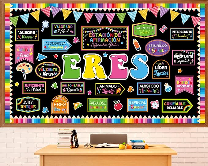 Affirmation Station Spanish Bulletin Board Decorations Set Welcome Back to School Spanish Motivational Paper Cutouts Colorful Inspirational Bulletin Board Decor for Classroom Teacher Chalkboard Wall