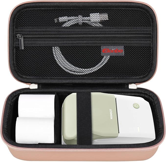 Elonbo Carrying Case for NIIMBOT B1 Label Maker Machine, Portable Mini Wireless Bluetooth Label Printer Travel Bag, Small Handheld Labeler Storage Holder, Mesh Pocket Fits Label Paper, Rose Gold