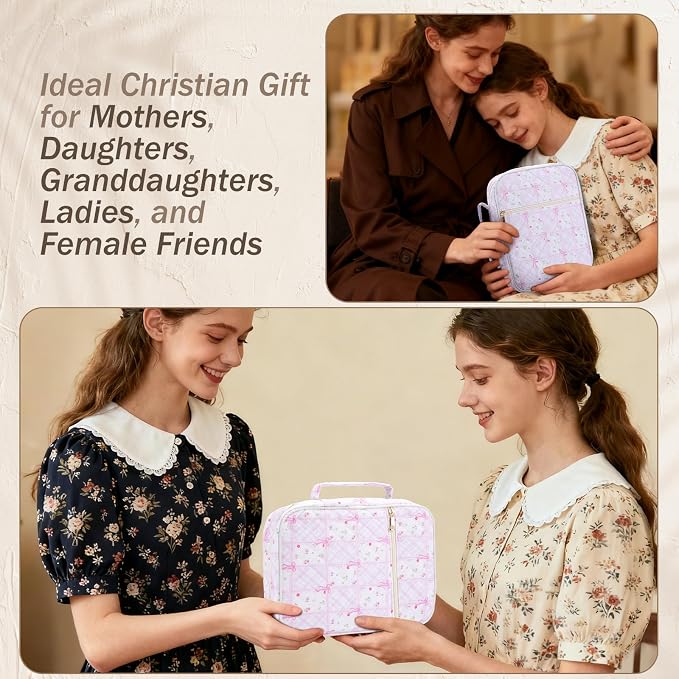 XKDOUS Bible Cover for Women Carrying Book Case with Zipper Pocket and Handle, Tabs, Study Supplies Organizer Quilted Bible Bags Floral Pattern Large Book Carrier
