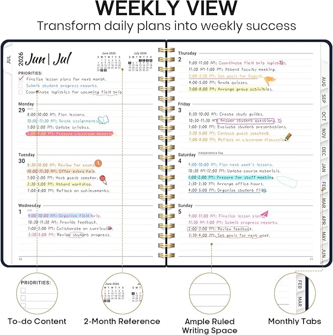 Academic Planner 2026-2027, Weekly and Monthly Calendar Book, July 2026 – June 2027, Hardcover Planner with Tabs, Perfect for Teachers, Students, Women & Men, A5 (6.4" x 8.5") - Golden Butterfly