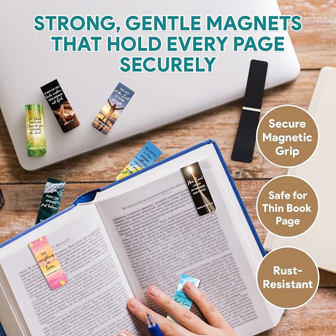 Decorably 50 Pack 0.8x2.3in Bible Religious Magnetic Bookmarks, Unique Motivational Designs Scriptures & Prayers Page Clips for Women & Men - for Faith Study, Devotional Verse, Journaling and Reading