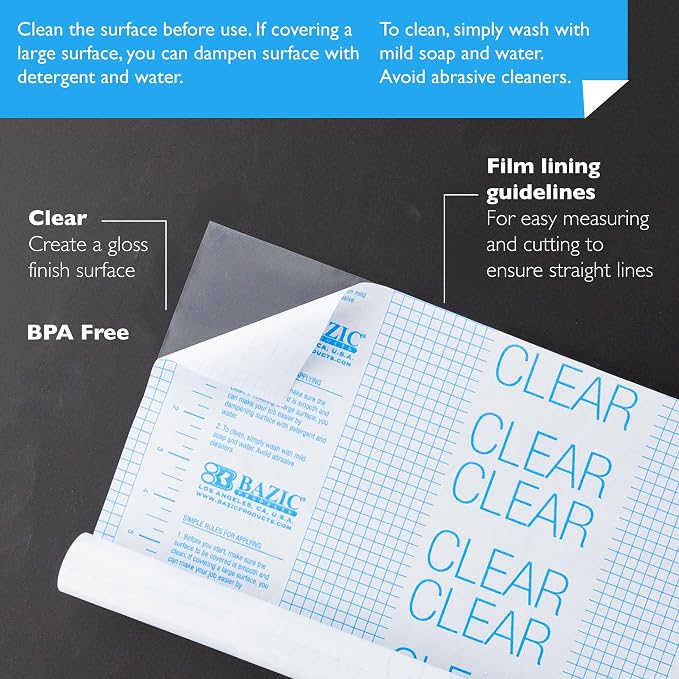 BAZIC Products Clear Self-Adhesive Book Cover Roll, 17.5 in x 5 ft, Clear Peel-and-Stick Film, for Textbooks School Books, 2 Pack