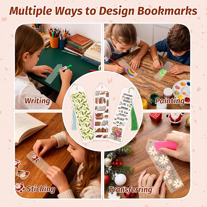 120Pcs Acrylic Bookmark Blanks Kits, Clear Acrylic Book Marks for Reading Women,30Pcs Blank Bookmarks with 30PCS Booklover Theme UV DTF Stickers and 30 Color Tassels for DIY Bookmarks Gift