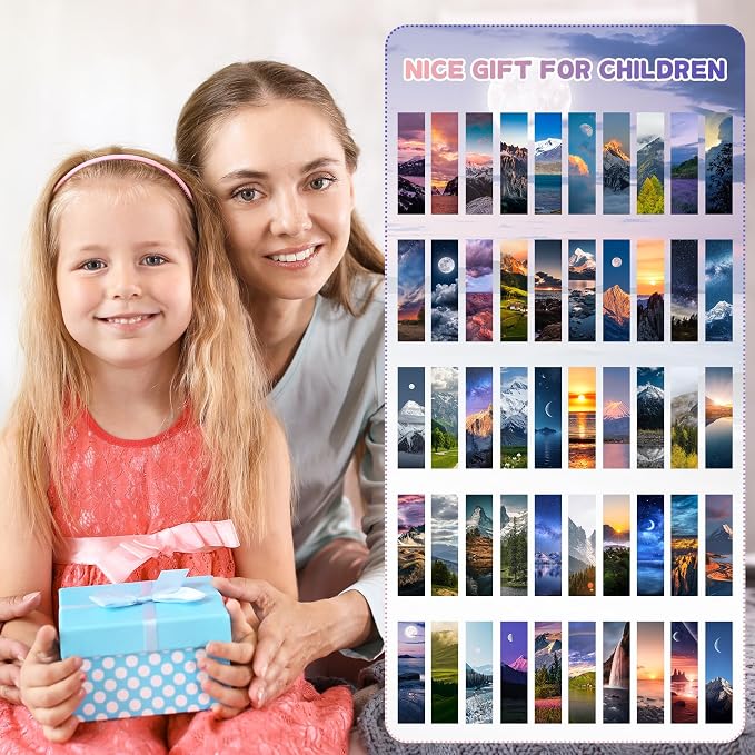 200 PCS Landscape Bulk Bookmarks for Kids 50 Designs Book Marks for Students Double Sided Cute Book Mark Themed Book Marks Set Set for Book Lovers Children Students Classroom Gift for Teacher