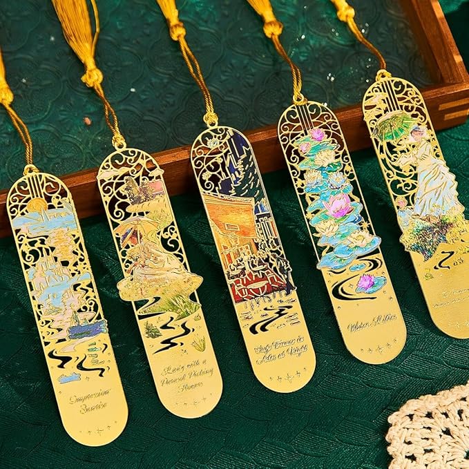 5 PCS Metal Bookmark with Tassel, Monet Book Marks for Reading Women & Men, Book Lovers Gift
