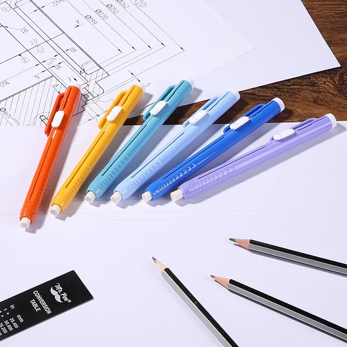 Mr. Pen- Retractable Mechanical Eraser Pens, 6 Pack, Winter Colors, Latex-Free Precision Pencil Erasers for Artists, Students, Drawing, Sketching & Drafting