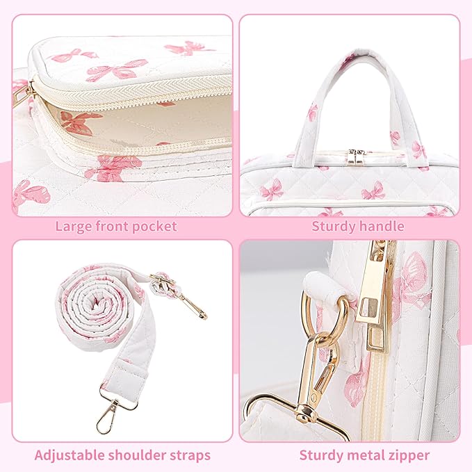 BESARME Bible Bags for Women, Large Bible Cover Case with Strap, Pink Bow