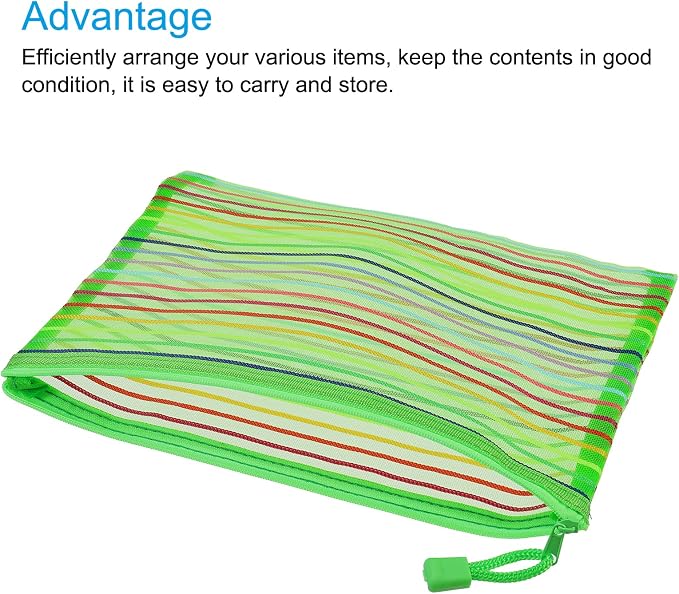 MECCANIXITY Mesh Zipper Pouches, A5 Colorful Pencil Case Document File Bags Storage Organizer for Office Supply Travel Accessory, Green Pack of 6