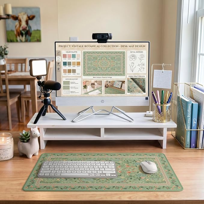 iCasso Aesthetic Flower Mouse pad for Laptop, Desk Pad Mat, Desk Matt for Desktop 13.7"x23.6", Anti-Slip Mousepad with Stitched Edges for Laptop Computer Keyboard(Light Green)