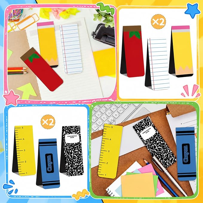 12 Pcs Large Teacher Magnetic Bookmarks 3.9", End of Year Teacher Gifts Back to School Supply Jumbo Magnet Bookmark Pencil Book Marker Page Clip for School Office Home Reading Favor(Classic)