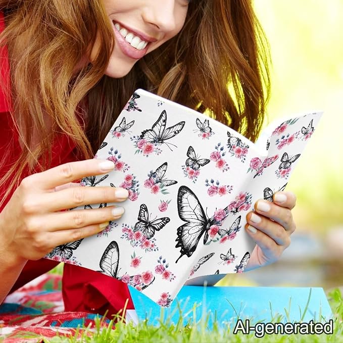 Dreaweet Butterfly and Rose Print Book Covers for Textbooks Hardcover Books,Elegant Paperback Book Cover Protector Stretchable Washable Book Sleeves for Women Book Lover