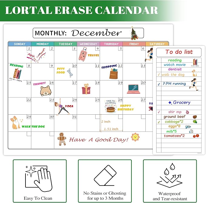 Magnetic Dry Erase Refrigerator Calendar with Markers - 15" x 11" Monthly Fridge Calendar and Today List, Fridge Whiteboard with Back Magnet