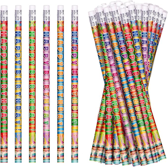 Birthday Pencils Happy Birthday Pencil for Students Birthday Pencils with Erasers Birthday Pencils for Teacher Classroom Birthday Party Supplies, 6 Style (24)