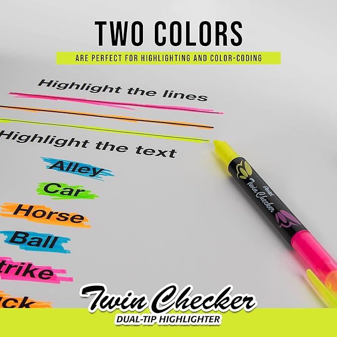 Pentel Note Taking Essentials 8 pack - 4 black RSVP 0.7mm ballpoint pens, 2 Twin Checker Highlighters, 2 Quick Click 0.7mm Mechanical Pencils