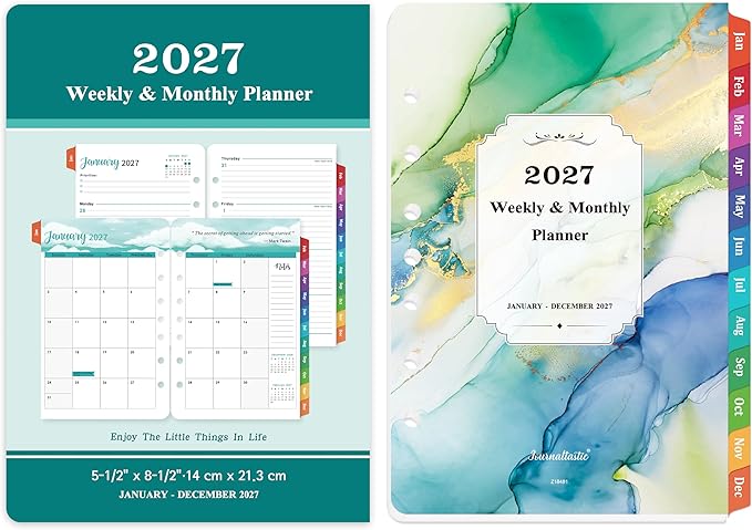 2027 Planner Refills - Planner Refills 2027, JAN 2027 - DEC 2027, A5 Planner Inserts, 2027 Weekly and Monthly Planner Refill, 5.5 x 8.5 inch, 7 Holes - Green