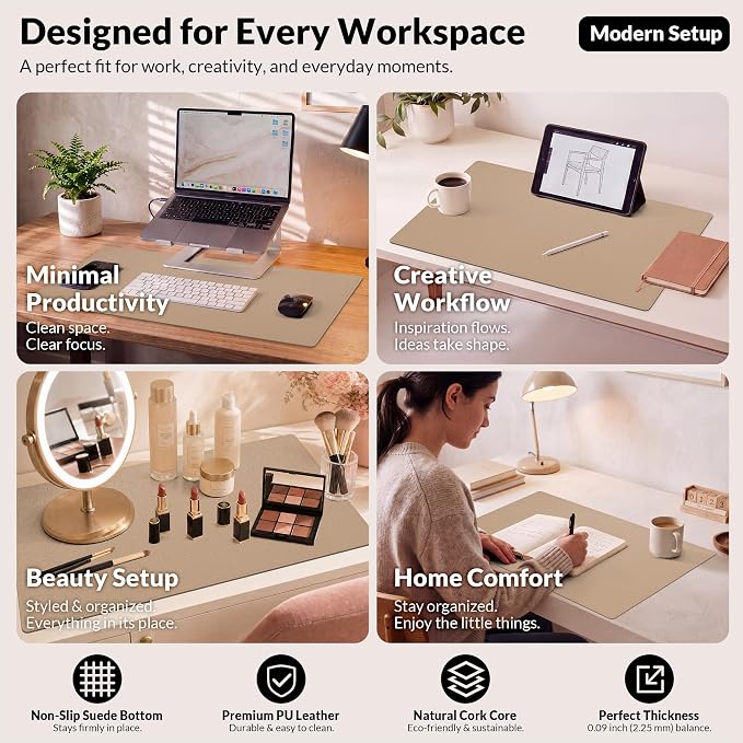 AFIING Cork Desk Mat, Dark Apricot, 35.4" x 17",Desk pad Protector | Dual-Sided Cork & PU Leather, Large Mouse Pad, Non-Slip & Waterproof