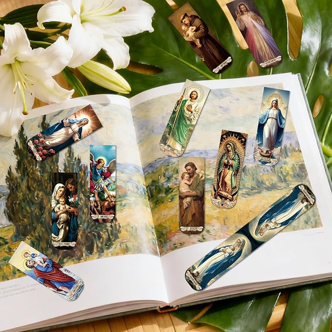 Wxiben Catholic Magnetic Bookmarks Gifts - 48 Pcs Religious Prayer Saints Magnet Book Page Markers Jesus Bible Verse Bookmark Clips Gift for Men Women Book Lovers Reading School Church Office Supplies
