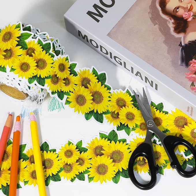 66ft Sunflower Bulletin Board Borders Springtime Sunflower Summer Fall Theme Flowers Rolled Floral Border Trim for School Classroom Blackboard Office Chalkboard Spring Floral Groovy Party Wall Decor