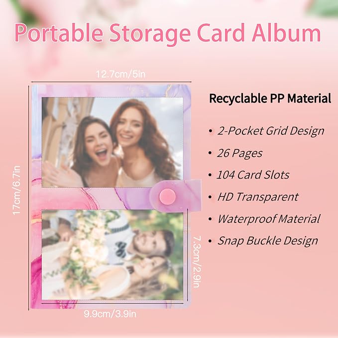 Receipt Organizer Picture Album Binder Holding Coupons Business Cards with 104 Pockets, Potable Accordion Binder 6.7x4.8inches for Storage Details Organizer - Marble Pink