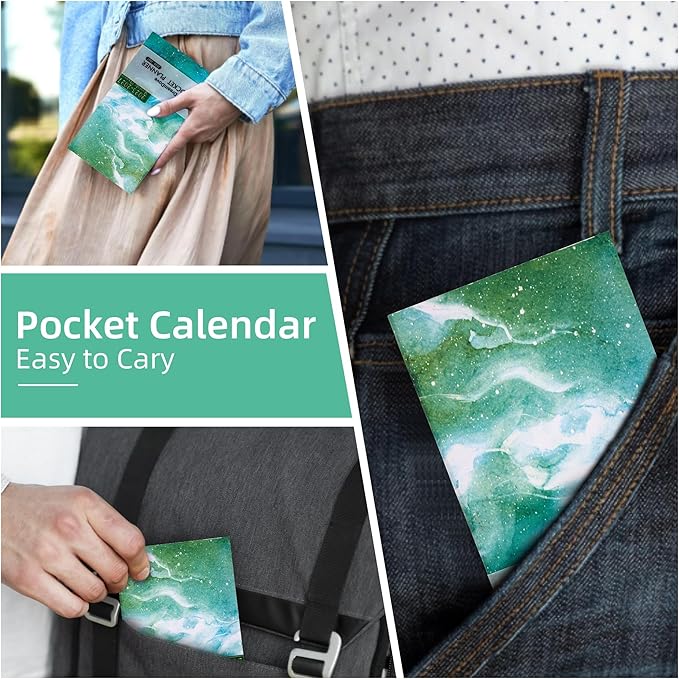 2026-2027 Monthly Pocket Planner/Calendar , 2 Year Small Size Academic Planner With Daily Quotes Hardcover Agenda Book Perfect Organizer for Purse,Planning, Organizing, and Office Use (Green+Starry Sky Green)