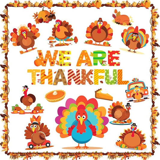 Fancy Land Thanksgiving Bulletin Board Decorations for Classroom Turkey Fall Pumpkin Cutouts Set for Autumn Harvest School Chalkboard Wall Door Decor 61Pcs
