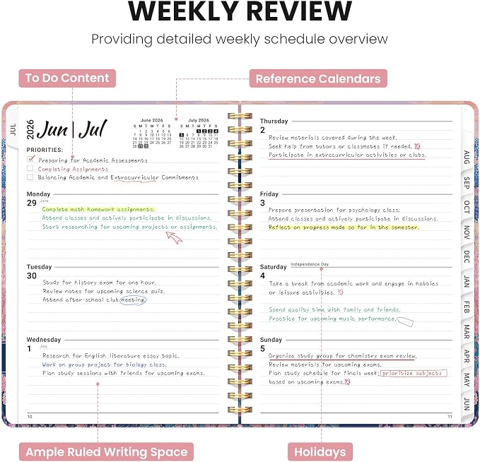 Planner 2026-2027, Monthly and Weekly Academic Planner July 2026 - June 2027, Hardcover Student Teacher Planning Agenda Calendar Book with Tabs, Perfect for Office School Supplies, A5 (6.3" x 8.5") - Windmill Fields