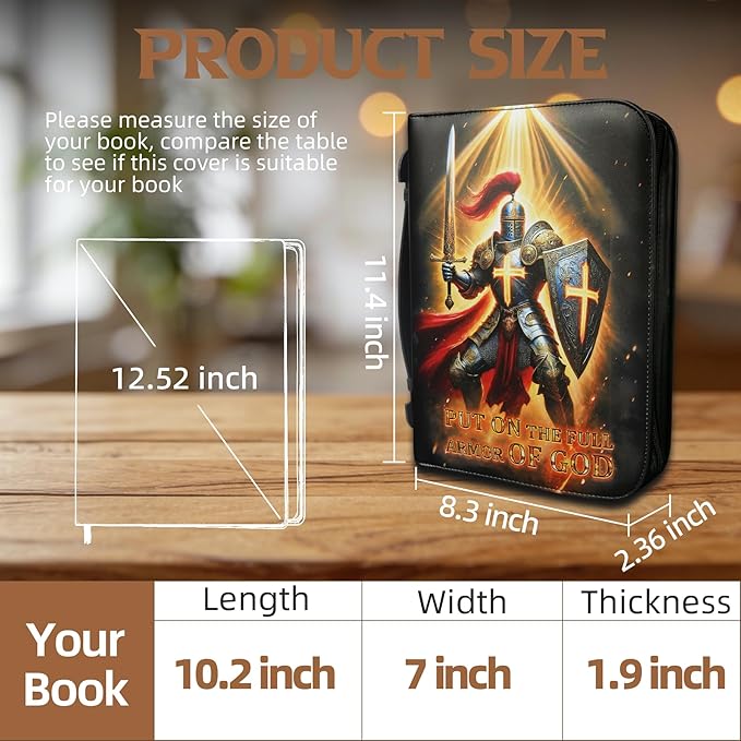 Bible Cover Case for Men Large Armor of God Bible Carrying Case with Durable Handle & Zipper Bible Study Accessories for Boys