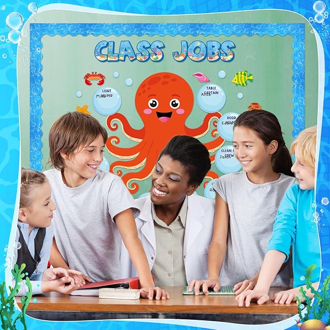 Dispowreath 69 Pcs Under the Sea Class Jobs Bulletin Board Sets Ocean Themed Classrooms Decorations Sea Animals Classroom Jobs Bulletin Board Teacher's Helper Classroom Decorations for Back to School