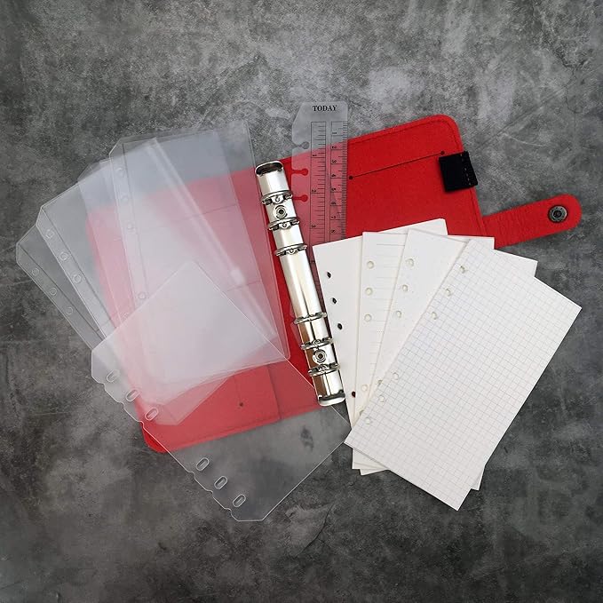 A6 Felt Binder with Pages & Binder Pocket Set Red BW