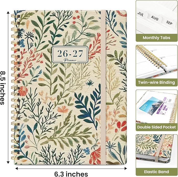 Planner 2026-2027, Academic Year Weekly and Monthly Calender Planner, from Jul 2026 - Jun 2027, Spiral Bound School Planning Book, Perfect for Teacher, Student, Women & Men, A5 (6.3" x 8.5"), Herbs