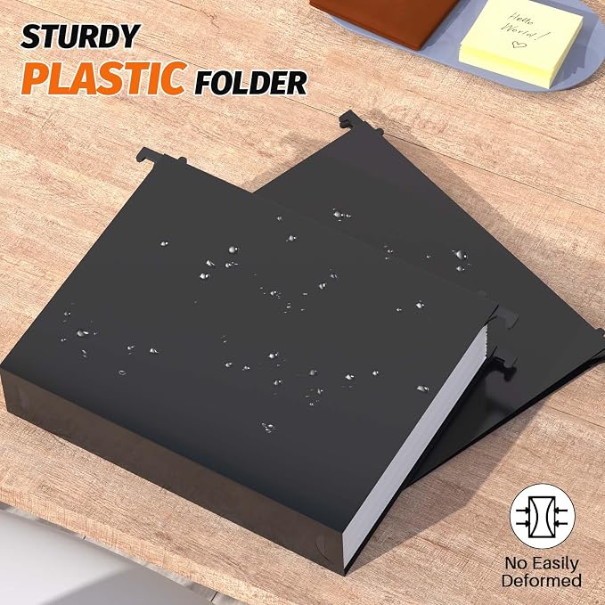 Shutex Extra Capacity Plastic Hanging File Folders,12 Pack Reinforced Hang Folders,Heavy Duty 2 Inch Expansion,Plastic Filing Cabinet Folders,Letter Size,Designed for Bulk Files, Medical Charts,Black