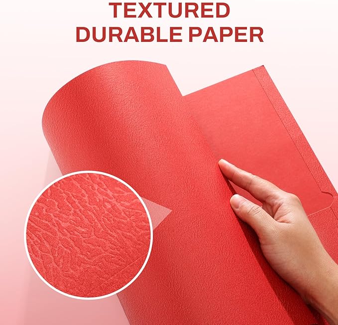 SUNEE Two Pocket Folders, 50 Pack File Folders with Business Card Slot, Textured Paper, Fit Letter Size Paper, Paper File Folder for School Office Home Business, Red