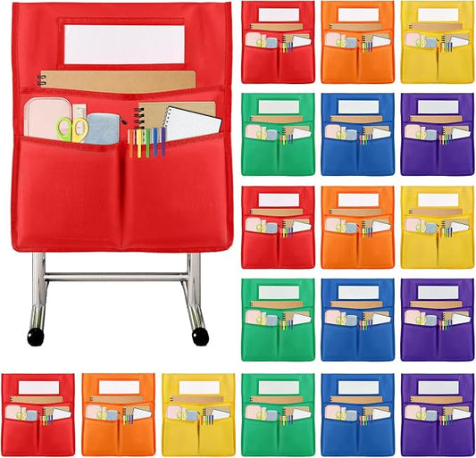 gisgfim 18 Pcs Chair Pockets for Classroom 19 x 17 inch Seat Sacks for Classroom Chairback Pocket Chart 3 Pockets Chairs Seat Back Organizer with Name Tag for School Home Classroom Supplies(Colorful)