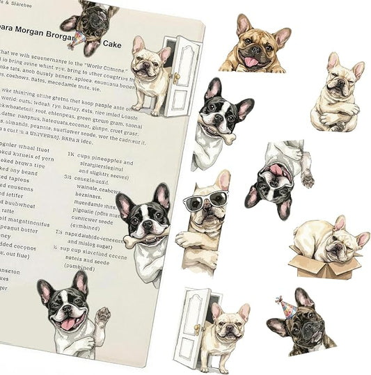 French Bulldog Magnetic Bookmarks Set of 8 – Cute Frenchie Page Clips with Funny Expressions, Dog Lover Gifts, Creative Reading Accessories & Party Favors