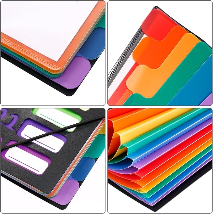 Shappy 12 Pocket Expanding File Folder with Rainbow File Folders Organizer Multicolored Pockets A4 Size Document Organizer for Students Offices(A4/Letter Size)
