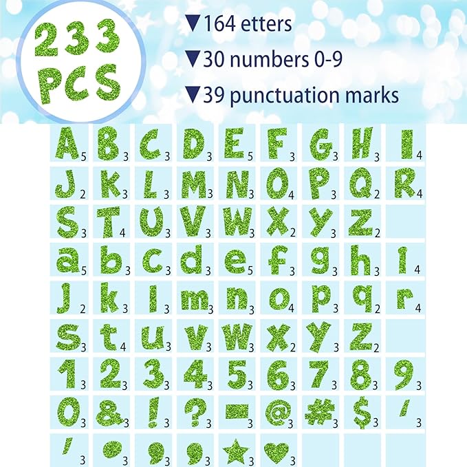 Glitter Bulletin Board Letters for Classroom Numbers Alphabet Poster Board Letters with Adhesive Dots Punctuation Symbols Cutout Bulletin Display School