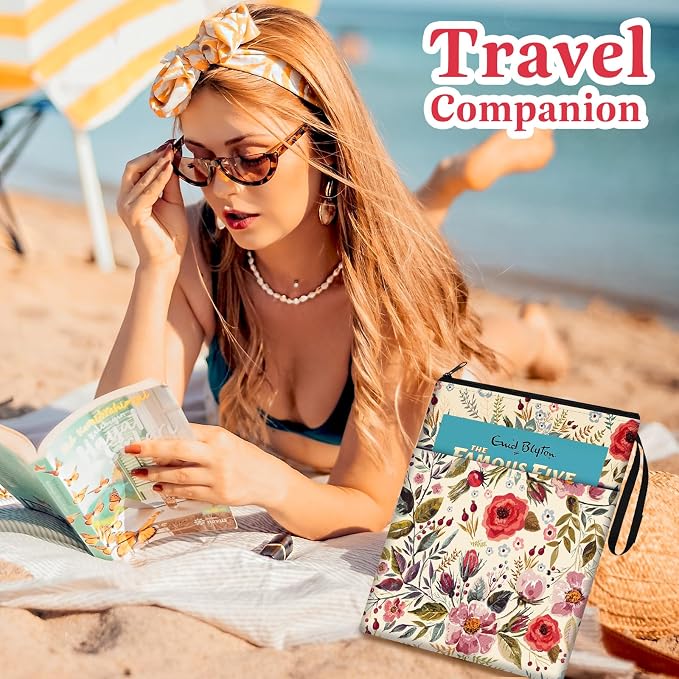 Slohif Book Sleeve Pouch Book Cover Protector with Zipper Cute Book Beau Booksleeve Small Large Retro Flowers Pouches for Paperback HardBook Cover Reading Accessories for Students Women Readers